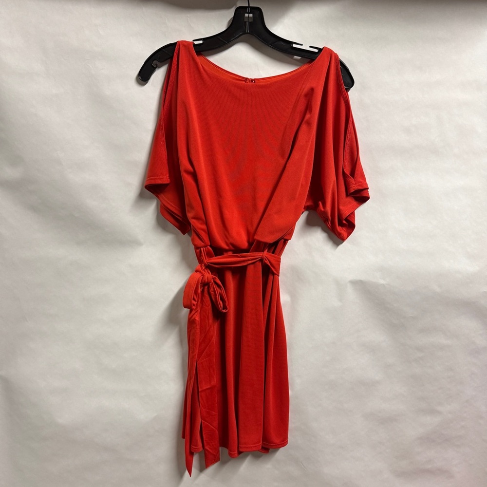Fun Bright Tomato Peek-Shoulder Dress